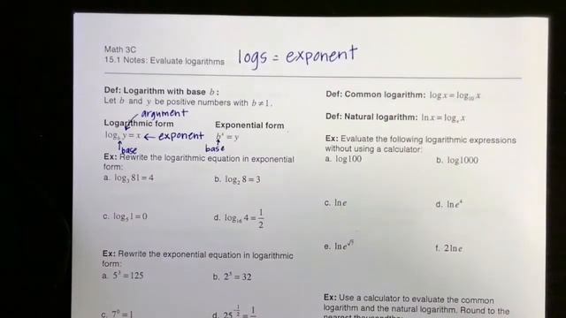 15.1a - definition of logarithm & rewriting logs and exponentials (distance learning) смотреть онлайн