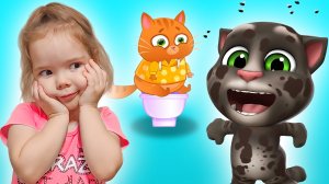 Котик Bubbu, Настя и Мой Говорящий Том 2 играют в игре сборник