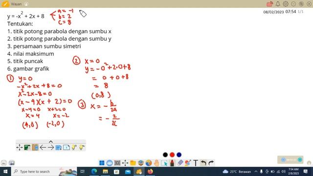 Parabola y = - x^2 + 2x + 8 grafiknya смотреть онлайн