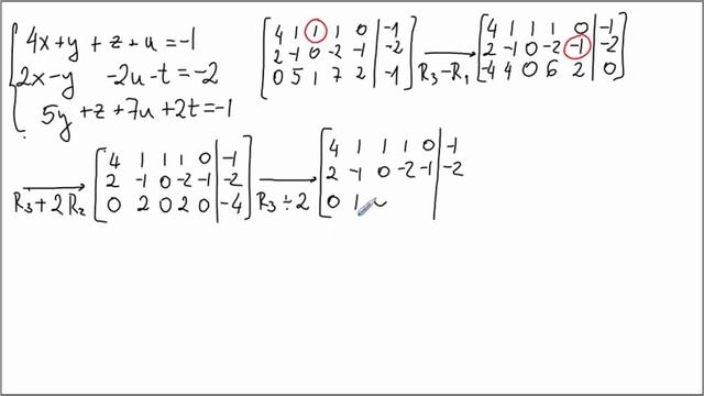Solving a 3x5 system of equations using Gaussian elimination - infinitely many solutions смотреть онлайн
