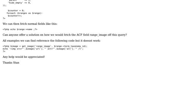 Wordpress: Fetch and ACF image field from a custom taxonomy outside category/archive page? смотреть онлайн