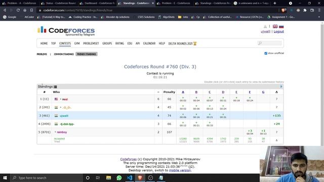 Codeforces Round 760 (Div. 3) | Solving A, B, C, D, E, F | What The Code смотреть онлайн