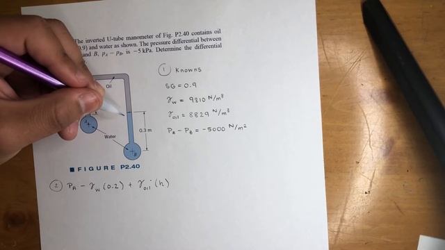 Fluid Mechanics - Inverted U-Tube Manometer Contains Oil And Water