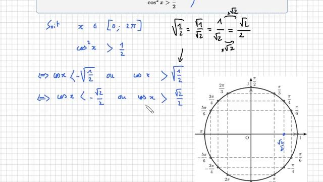 Inéquation trigonométrique - cos ² x⩾1/2 - première terminale S - Un classique! смотреть онлайн