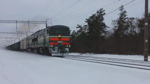 2ТЭ10УК-0065 (БЧ, ТЧ-6 Волковыск*) с грузовым поездом разгоняется перед пробой тормозов