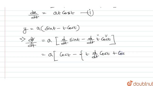 If `x=a(cos t+t sin t) and y=a(sin t-t cos t)," find "(dy)/(dx) " at " t=(3pi)/(4)` смотреть онлайн