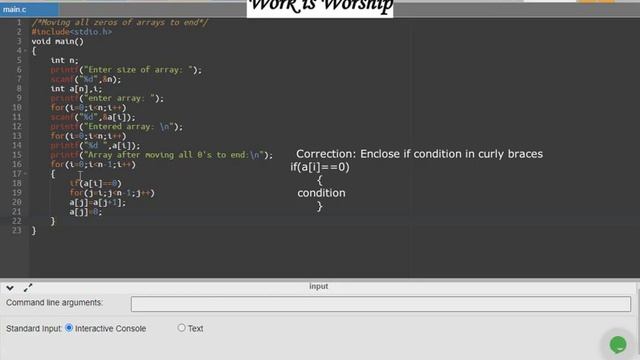 C Program to move all 0's of an array to end. смотреть онлайн