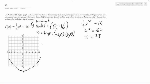 f(x) = (1/4)x^2 - 16 смотреть онлайн
