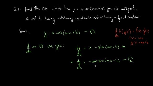 Q7.Find differential equation which has y=a cos(mx+b) for its integral,a&b being arbitrary constant смотреть онлайн