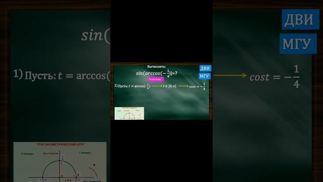 |ВЫЧИСЛИТЬ sin(arccos(-1/4)) | смотреть онлайн