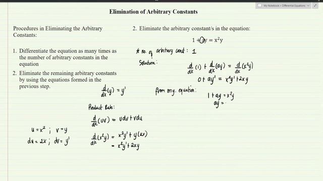 Elimination of Arbitrary Constants - Part 1 смотреть онлайн