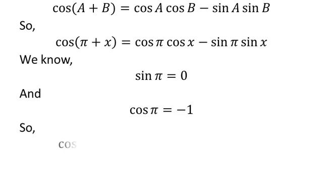 cos(pi + x) | cos(pi + theta) смотреть онлайн