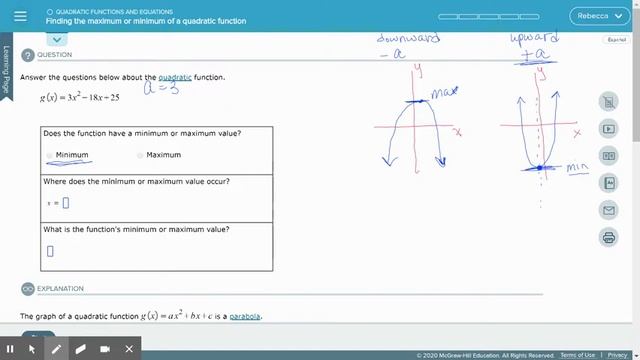 Aleks-Finding maximum and minimum of a quadratic function смотреть онлайн