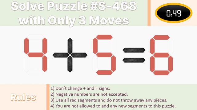 Seven Segment Puzzle no.S-468 ( 4 + 5 = 6) With solution. смотреть онлайн