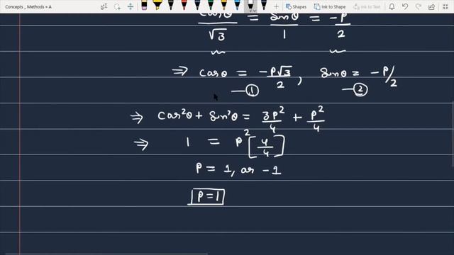 find the value of theta and p , if the equation 'x cos(theta) + y sin(theta)=p' is the normal ... смотреть онлайн