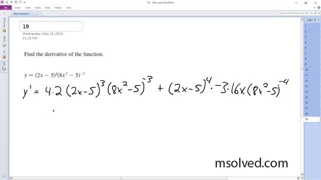 y = (2x - 5)^4 (8x^2 - 5)^-3, Find the derivative of the function. смотреть онлайн
