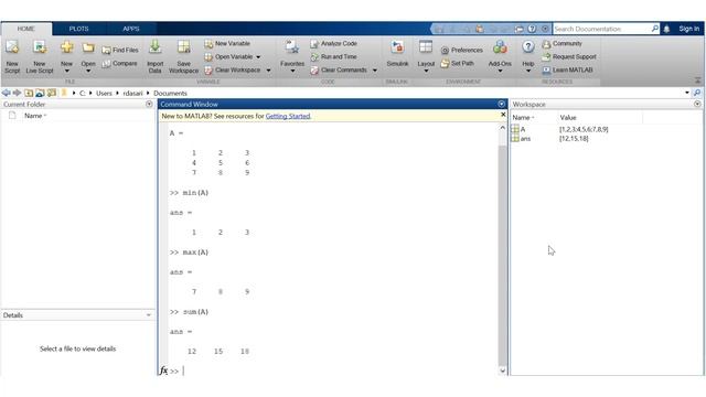 MATLAB - min max and sum functions смотреть онлайн
