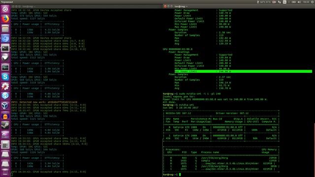 Тест в майнинге Palit Game Rock GTX 1080 - Zcash на Linux смотреть онлайн