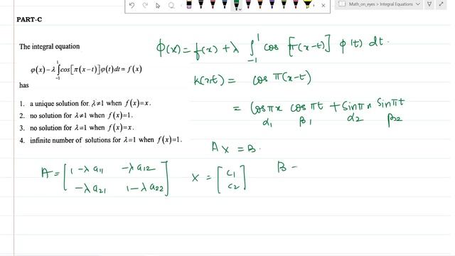 INTEGRAL EQUATIONS | DECEMBER 2012 | CSIR NET | PART B & C смотреть онлайн