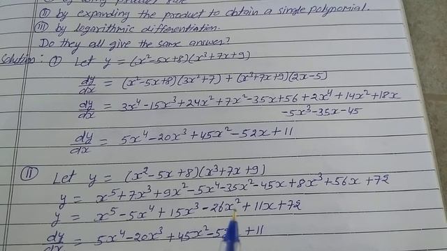 Differentiate (x² - 5x + 8)(x³ + 7x +9) in three ways mentioned below: (1) by using product rule смотреть онлайн