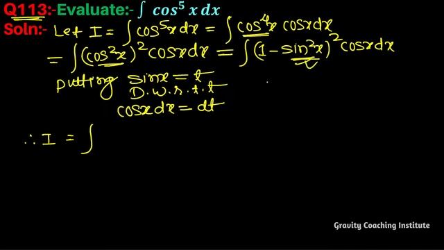 Q113 | Evaluate ∫ cos^5x dx | Integral of cos power 5 x | Integration of cos power 5 x | Class 12 смотреть онлайн