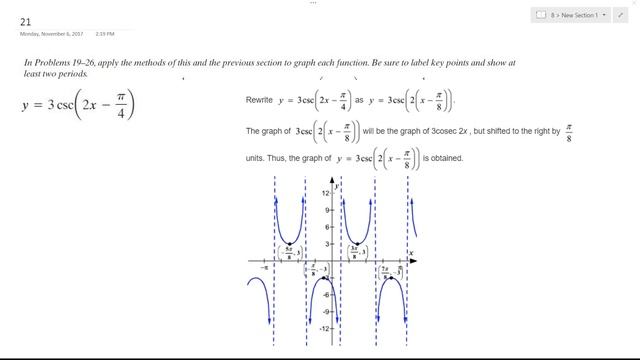 y = 3csc(2x-pi/4) show at least two periods. смотреть онлайн