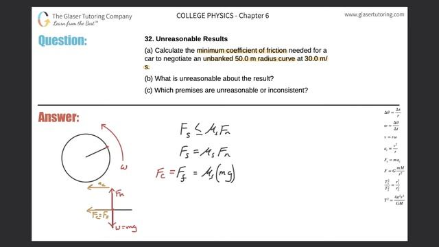 6.32 | Calculate the minimum coefficient of friction needed for a car to negotiate an unbanked 50.0 смотреть онлайн