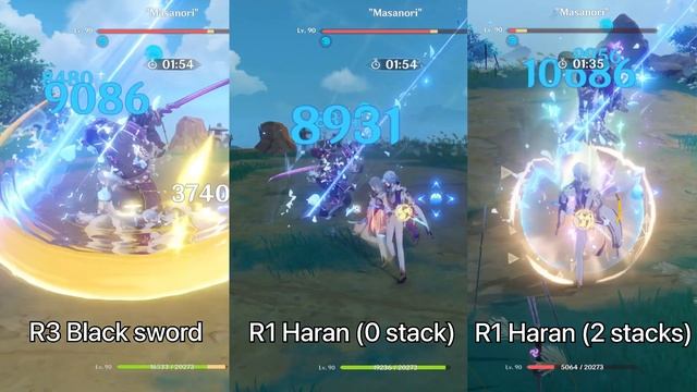 R3 Black Sword VS R1 Haran Geppaku Futsu - Ayato Elemental skill comparison смотреть онлайн