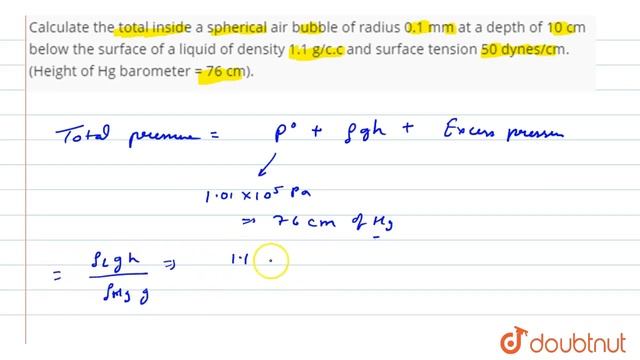 Calculate the total inside a spherical air bubble of radius 0.1 mm at a depth of 10 cm below the смотреть онлайн