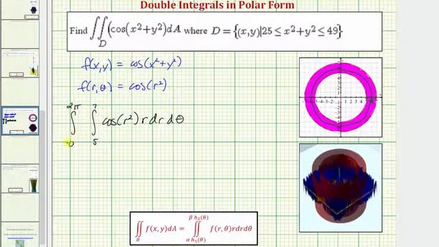 679 Evaluate a double integral in polar form fx,y=cosx^2+y^2 over a Ring смотреть онлайн
