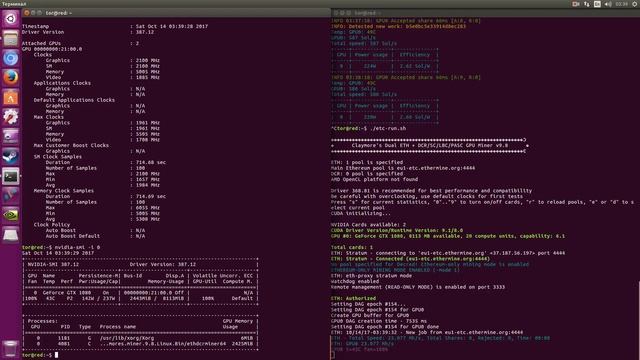 Тест в майнинге на Linux и Windows ASUS ROG STRIX GTX 1080 A8G 11 GBPS смотреть онлайн