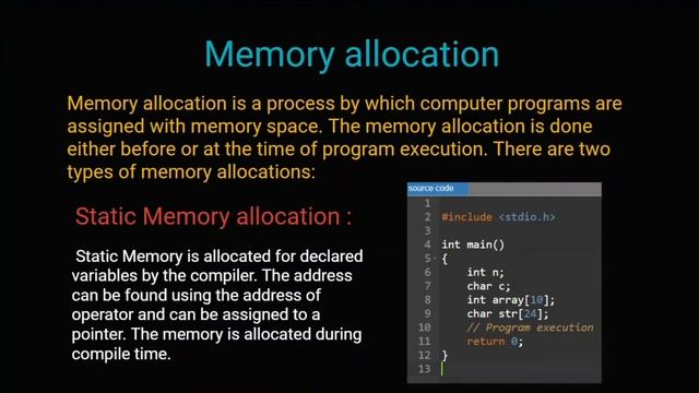 14.1 - Memory Allocation in C language | Static memory allocation | Dynamic memory allocation смотреть онлайн