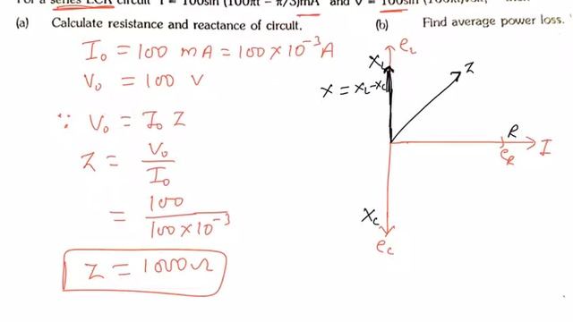Alternating current: For a series LCR circuit I =100 sin(100 pi t - pi/3) mA and V =100 sin(100 pi смотреть онлайн