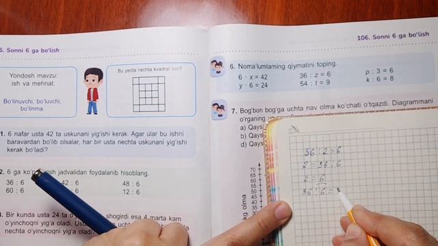 2~sinf Matematika 106~dars /// Sonni 6ga Bo‘lish