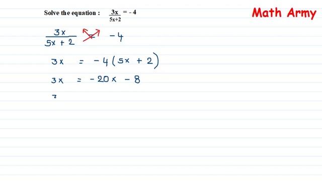 Solve: 3x/5x+2 = -4 смотреть онлайн