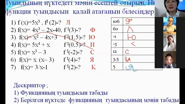 Буршакбаева С.Н. Туындыны табу Ережесі 10сынып Ашық сабак смотреть онлайн