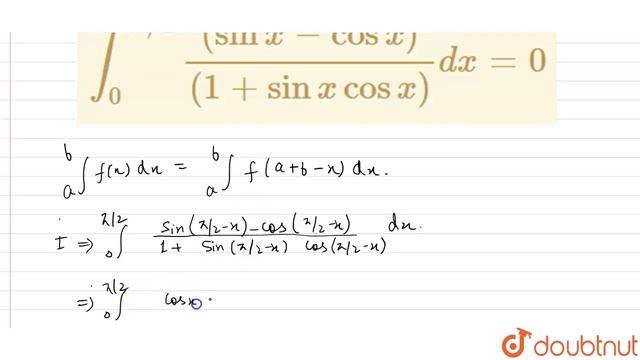 `int_(0)^(pi//2)((sinx-cosx))/((1+sinxcosx))dx=0` смотреть онлайн