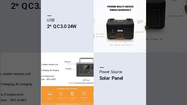 COOLADEA 739wh 600W solar portable power station & power bank charger смотреть онлайн