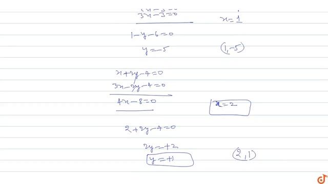 Consider the family of lines `(x-y-6) + lambda(2x + y + 3) = 0` and `(x + 2y-4) + mu(3x-2y-4)=... смотреть онлайн