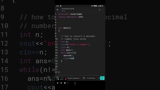 convert decimal number into octal || c++ progam || coding смотреть онлайн