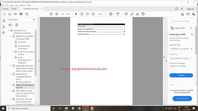 CATERPILLAR ( CAT ) 246 SKID STEER LOADER OPERATION AND MAINTENANCE MANUAL