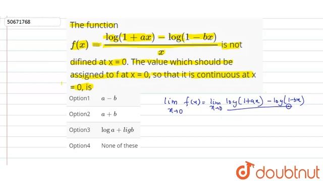 The function `f(x) = (log(1+ax)-log(1-bx))/x` is not difined at x = 0. The value which should be смотреть онлайн
