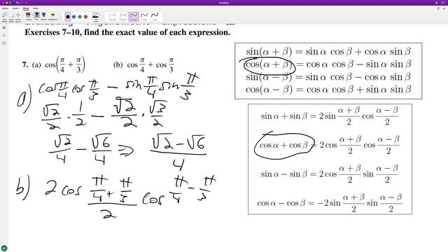 solve for cos(pi/4 + pi/3) and cos(pi/4) + cos(pi/3) смотреть онлайн