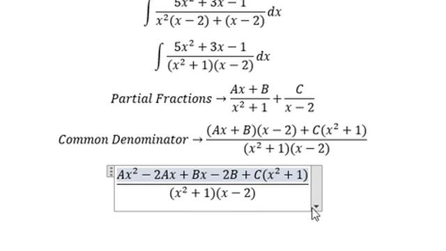 Calculus Help: Integral ∫ (5x^2+3x-1)/(x^3-2x^2+x-2) dx - Integration by partial fractions смотреть онлайн