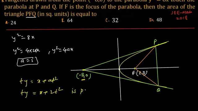 Tangent drawn from the point (-8,0) to the parabola y^2=8x touch the parabola at P and Q.If F is th смотреть онлайн