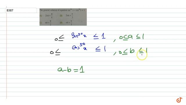The general solution of equation `sin^(50)x-cos^(50)x=1` смотреть онлайн