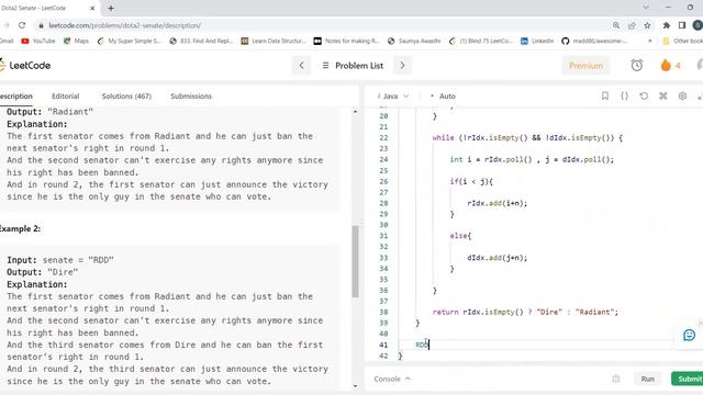 649. Dota2 Senate || Leetcode || Coding with Explanation смотреть онлайн