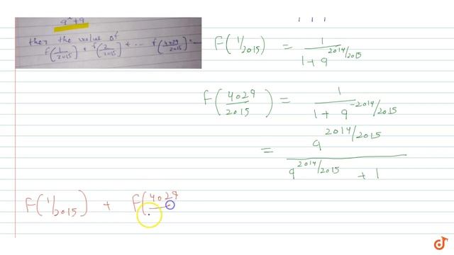 `f(x) = 9^x/ ( 1 + 9^x)` then value of `f(1/2015) + f(2/2015) .......+ f(4029/2015)` смотреть онлайн
