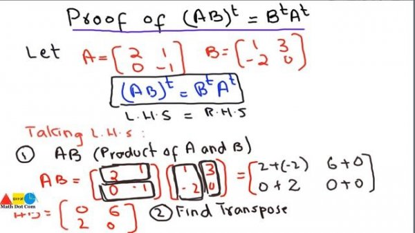 Verify  (AB)^t = B^t A^t Using Example | Math Dot Com