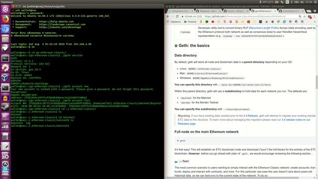geth - etherium classic client (ETC wallet) для Linux установка и отправка денег из консоли смотреть онлайн